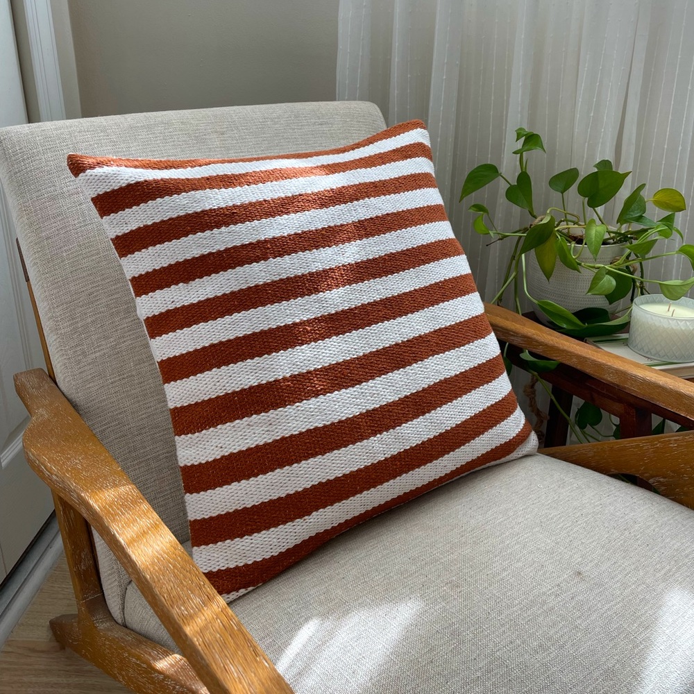 NEW 20x20 Rust and White Striped Indoor Pillow